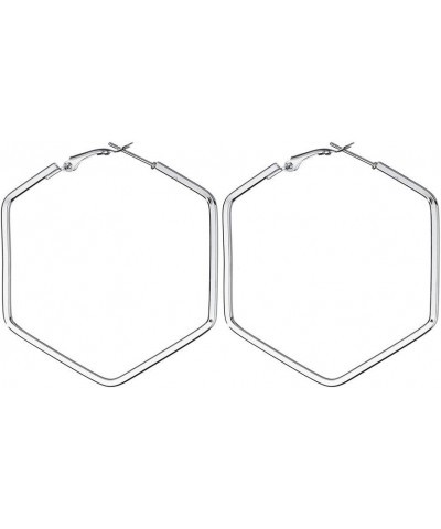 Hexagon Hoop Earrings for Women Simple Geometric Fashion Jewelry Earrings Silver $7.69 Earrings