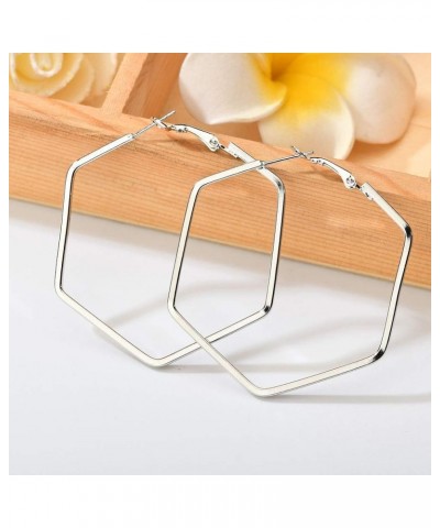 Hexagon Hoop Earrings for Women Simple Geometric Fashion Jewelry Earrings Silver $7.69 Earrings