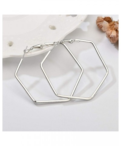 Hexagon Hoop Earrings for Women Simple Geometric Fashion Jewelry Earrings Silver $7.69 Earrings