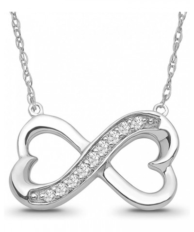 10K Gold or Silver Diamond Double Heart infinity Pendant with Sterling Silver Chain Necklace (1/10 cttw, I-J Color, I2-I3 Cla...