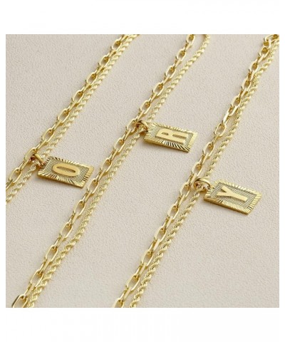 14K Gold Layered Initial Pendant Necklace Dainty Layering Paperclip Link Rope Chain Choker Necklace for Women Personalized Sq...