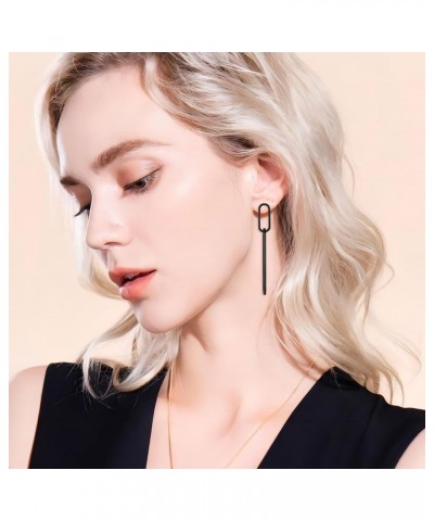 Geometric Gold Silver Long Dangle Earrings Dangling Women Rectangle Chain Link Drop Dangly Wedding Guest Earring Simple Forma...