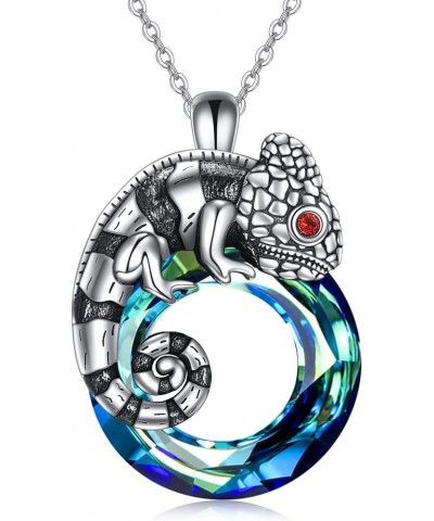 Chameleon Necklace Sterling Silver Chameleon Jewelry With Crystal Pendant for Women Blue Crystal Chameleon Necklace $22.50 Ne...