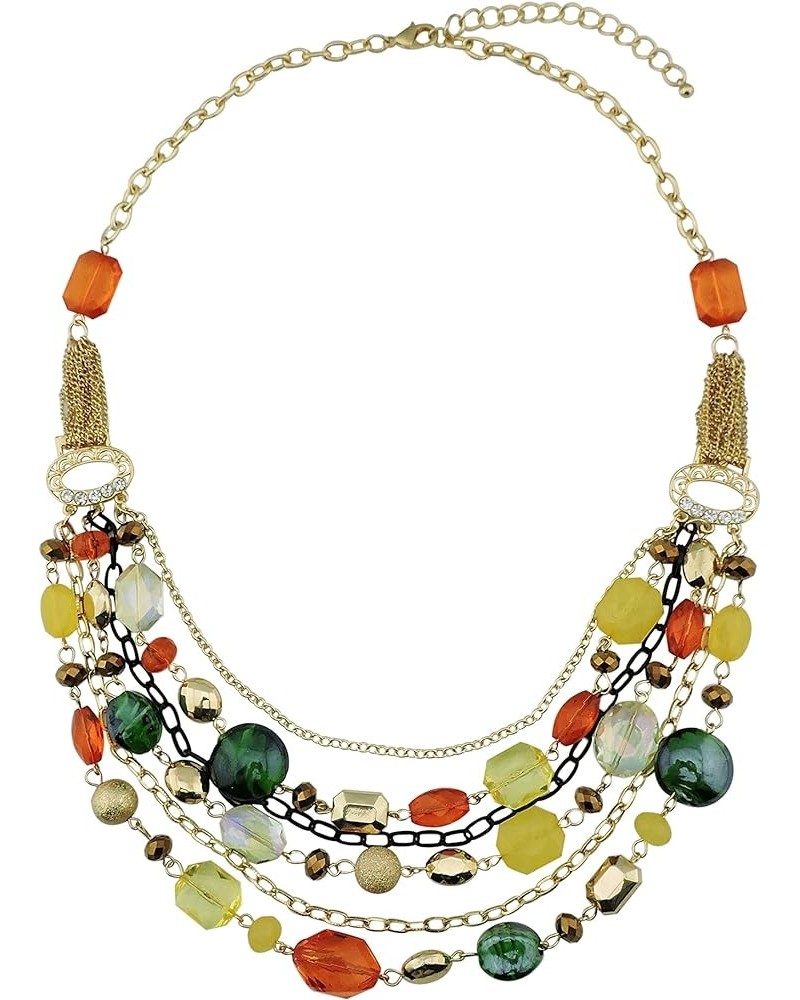 Newest Multi Layer Chain Crystal Colored Glaze Statement Women Strand Necklace Orange+yellow $17.69 Necklaces