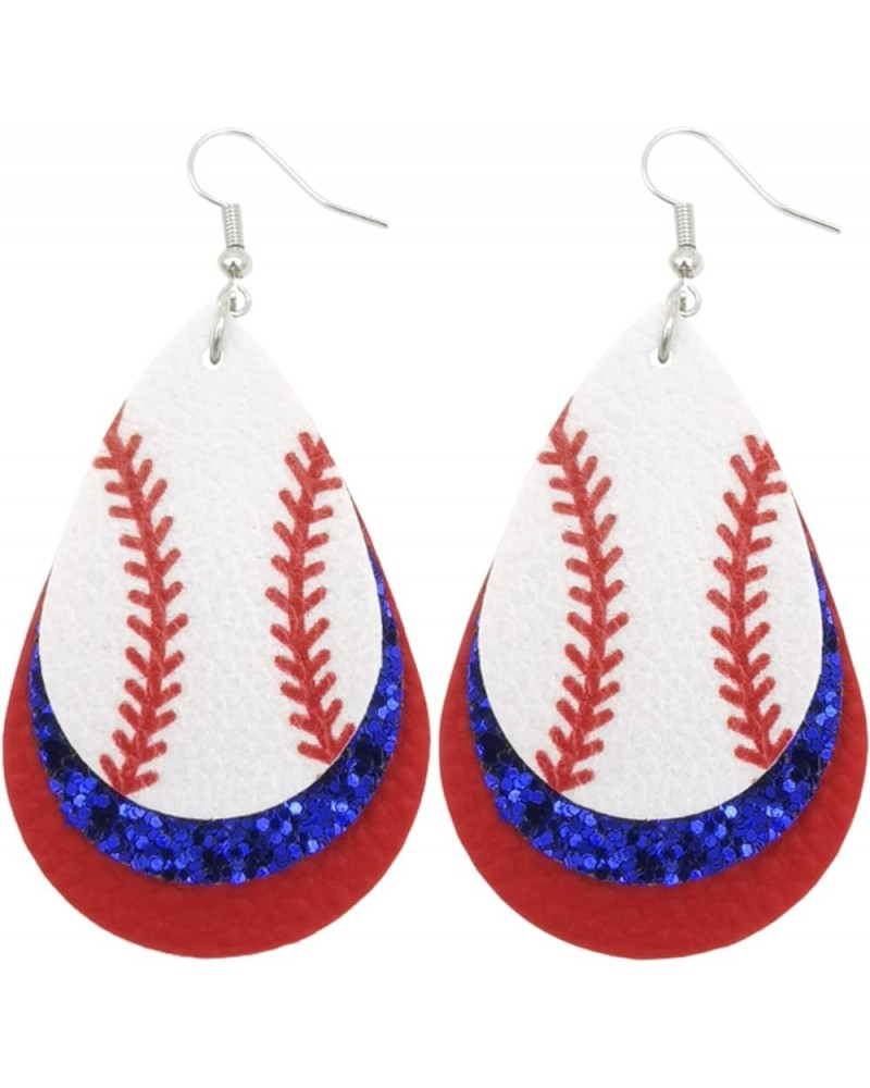 Colorful Layered Baseball Leather Dangle Earrings Shining Sports Ball Earrings for Women Girls Jewelry B $6.26 Earrings