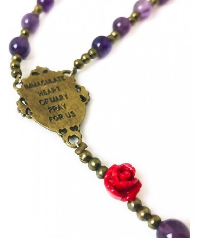 Immaculate Heart of Mary Purple Amethyst Stone and Red Rose Rosary and Bracelet Set - Catholic Rosary - Rosarios Catolicos - ...