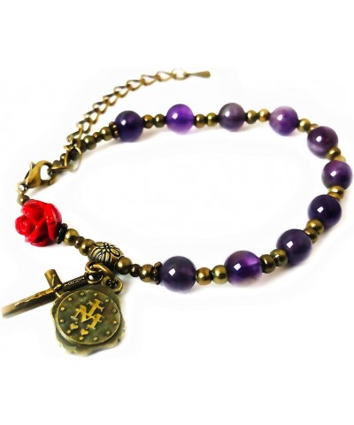 Immaculate Heart of Mary Purple Amethyst Stone and Red Rose Rosary and Bracelet Set - Catholic Rosary - Rosarios Catolicos - ...