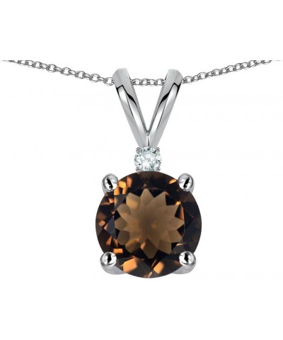 Solid 14k Gold Classic One Stone Round 7mm Pendant Necklace Smoky Quartz Yellow Gold $75.95 Necklaces