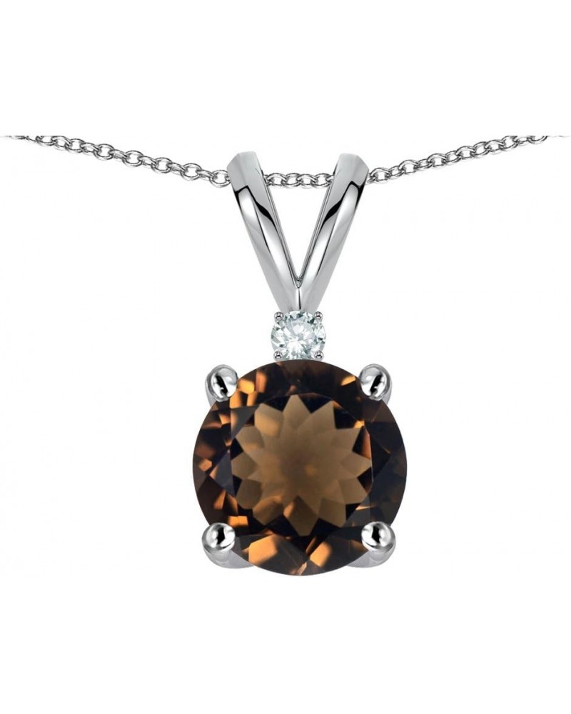 Solid 14k Gold Classic One Stone Round 7mm Pendant Necklace Smoky Quartz Yellow Gold $75.95 Necklaces