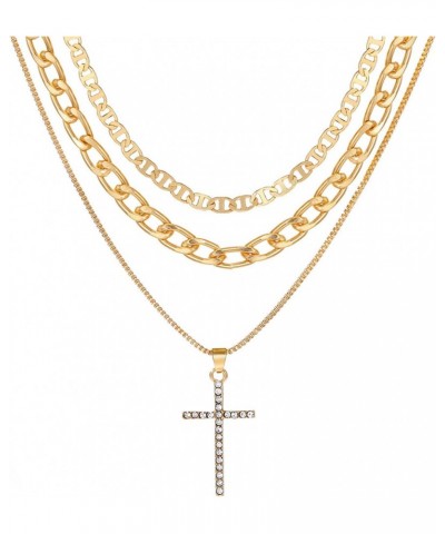 Layered Cross Choker Necklace Gold Cross Pendant Necklaces Dainty Rhinestone Faith Cross Necklace Jewelry Gifts $8.24 Necklaces