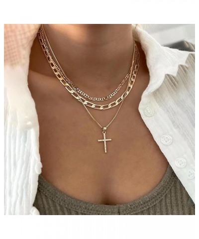 Layered Cross Choker Necklace Gold Cross Pendant Necklaces Dainty Rhinestone Faith Cross Necklace Jewelry Gifts $8.24 Necklaces