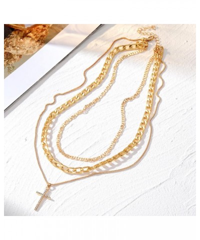 Layered Cross Choker Necklace Gold Cross Pendant Necklaces Dainty Rhinestone Faith Cross Necklace Jewelry Gifts $8.24 Necklaces