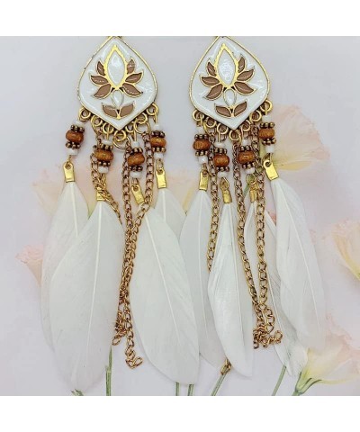 Feather Clip on Earrings for Women Without Pierced Ears Geometric Teardrop Lotus Flower Multiple Dangle Long Chain Tassel Fea...