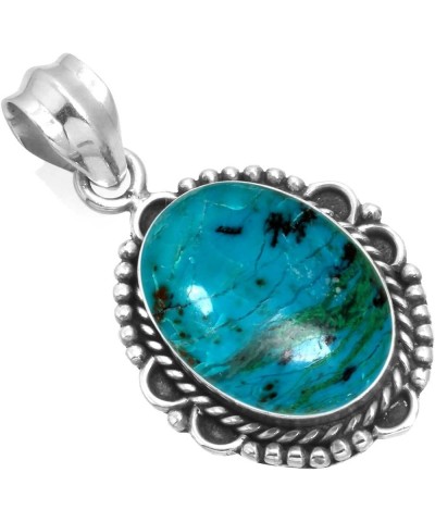925 Sterling Silver Statement Pendant for Women 12x16 Oval Gemstone Handmade Jewelry for Gift (99535_P) Chrysocolla $15.54 Pe...