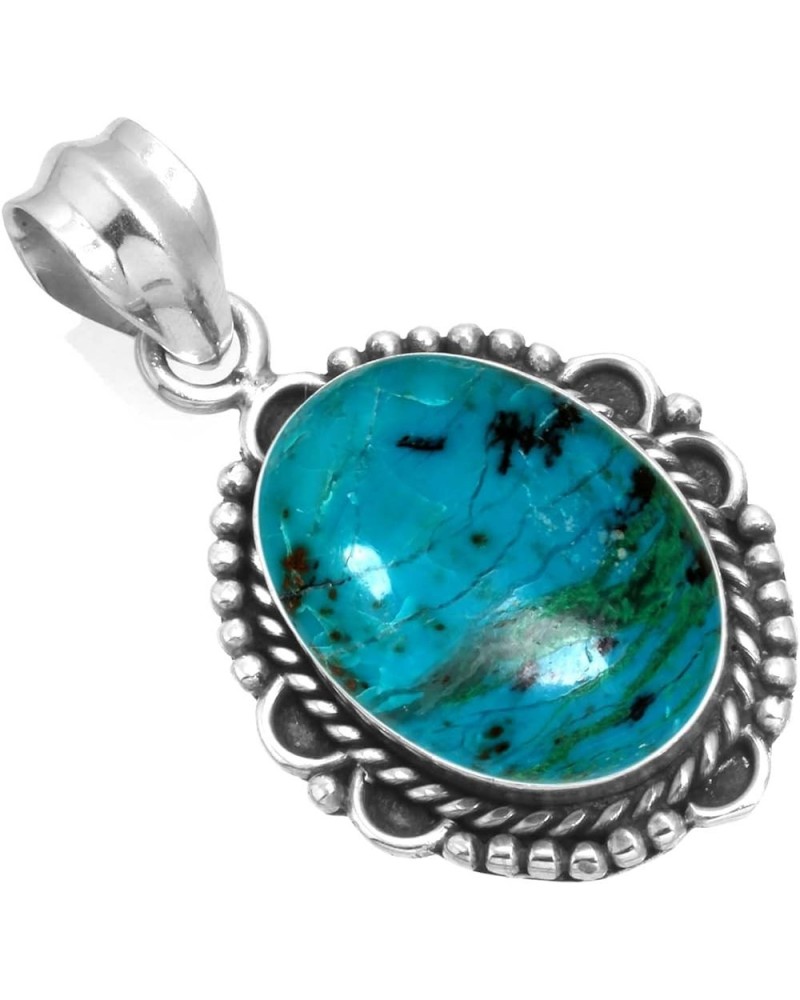 925 Sterling Silver Statement Pendant for Women 12x16 Oval Gemstone Handmade Jewelry for Gift (99535_P) Chrysocolla $15.54 Pe...