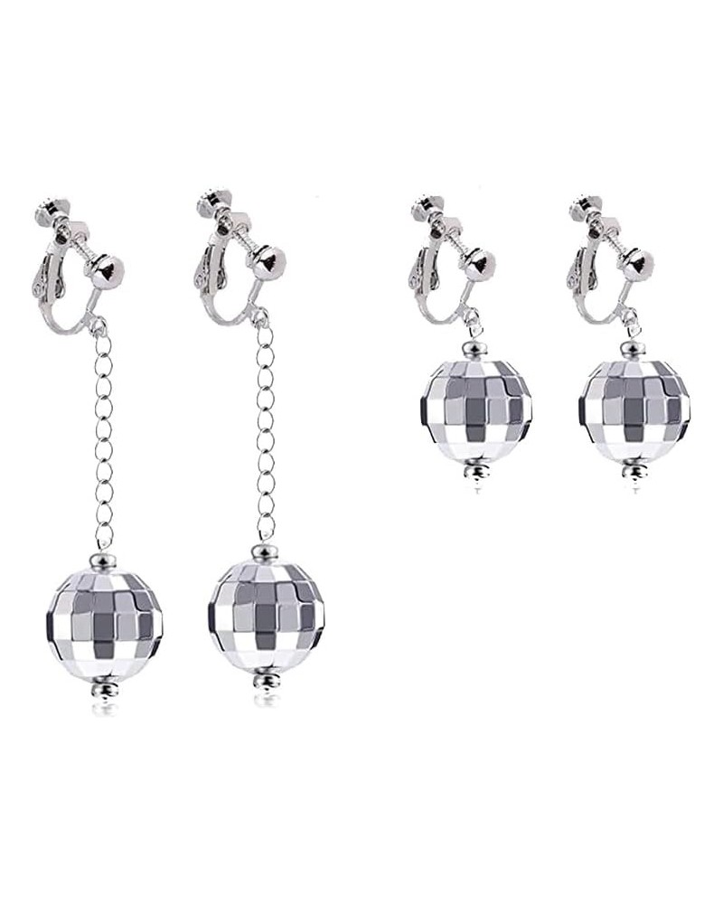 Silver Disco Ball Clip on Earrings 70's Halloween Earrings Women's Costume Accessories 2cm ball(2 pairs) $6.62 Earrings