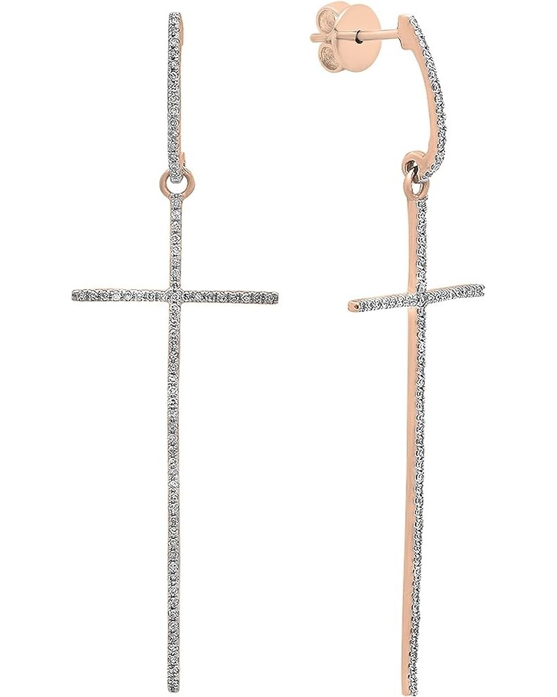 0.20 Carat (ctw) Round White Diamond Ladies Cross Shaped Dangling Drop Earrings 1/5 CT, Available in Metal 10K/14K/18K Gold P...