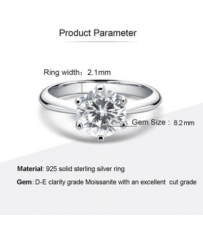 Voogme 2.0 Carat Selection Six-Prong Solitaire Moissanite Engagement Wedding Anniversary Promise Rings in Solid Sterling Silv...