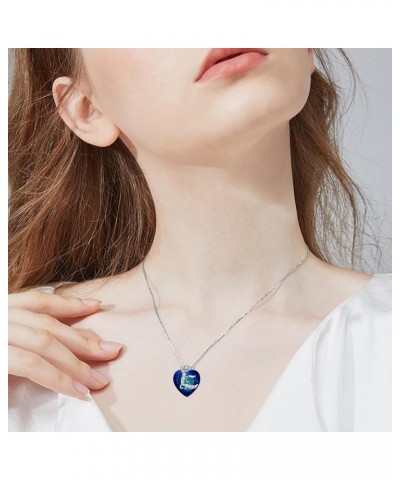 Christmas Gifts Initial Letter Pendant Necklace for Women,925 Sterling Silver Created Blue Heart Crystal Initial A-Z Alphabet...