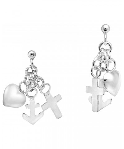 Cute Dangling Heart Anchor and Cross .925 Sterling Silver Stud Earrings | Cross Earrings | Heart Earrings | Anchor Earrings |...