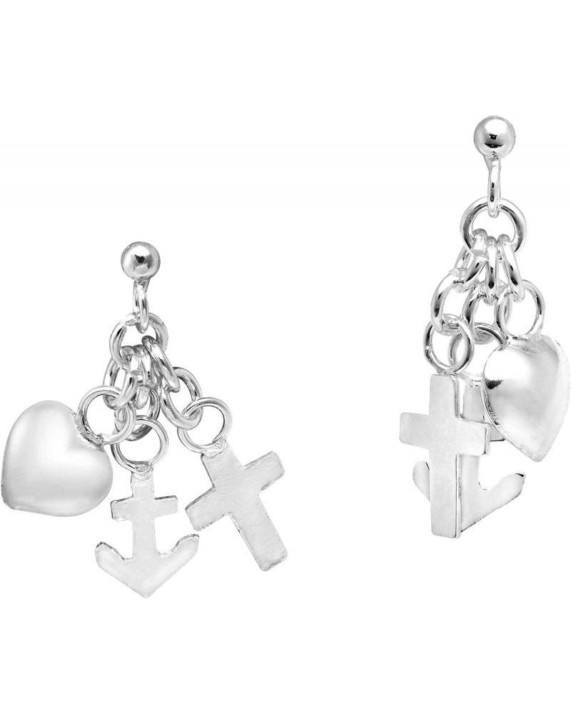 Cute Dangling Heart Anchor and Cross .925 Sterling Silver Stud Earrings | Cross Earrings | Heart Earrings | Anchor Earrings |...