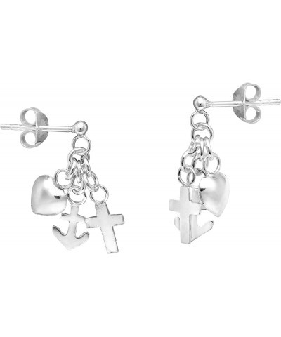 Cute Dangling Heart Anchor and Cross .925 Sterling Silver Stud Earrings | Cross Earrings | Heart Earrings | Anchor Earrings |...