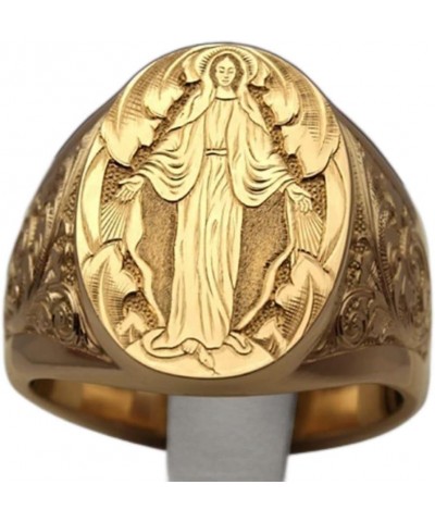 18K Gold Plated Engraved Signet Ring with Virgin Mary Bible Verse Prayer Rings Christian High Polished Stackable Plate Knuckl...