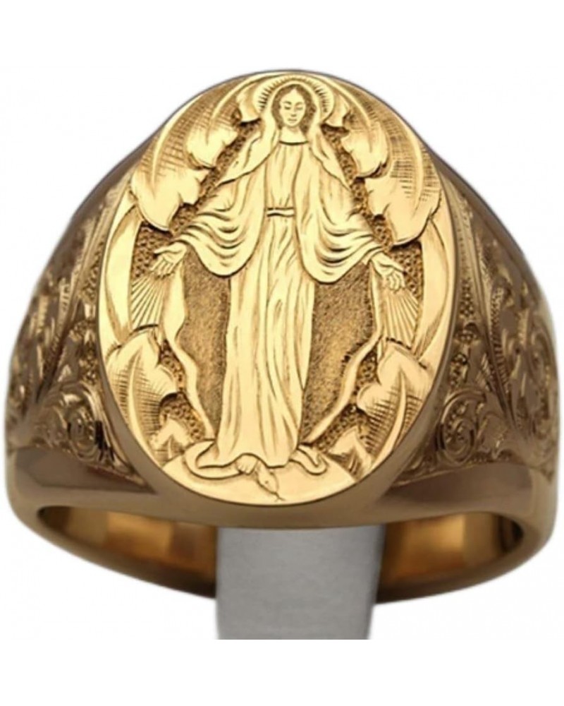 18K Gold Plated Engraved Signet Ring with Virgin Mary Bible Verse Prayer Rings Christian High Polished Stackable Plate Knuckl...