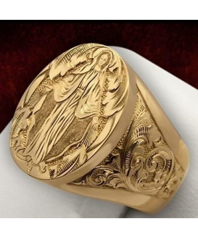 18K Gold Plated Engraved Signet Ring with Virgin Mary Bible Verse Prayer Rings Christian High Polished Stackable Plate Knuckl...