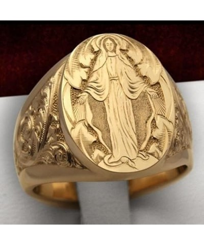 18K Gold Plated Engraved Signet Ring with Virgin Mary Bible Verse Prayer Rings Christian High Polished Stackable Plate Knuckl...