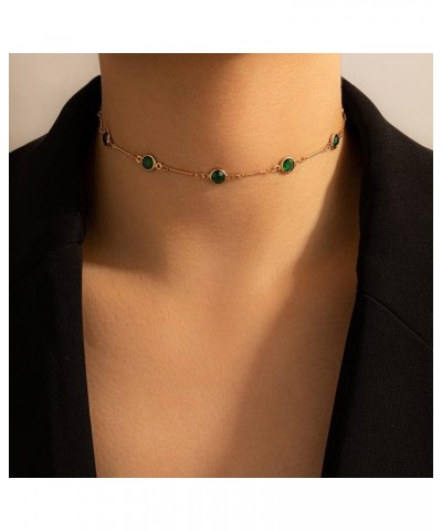 Bohemian Green Crystal Choker Necklace Vintage Emerald Satellite Collar Necklace Short Choker for Women and Girls Gold $7.53 ...