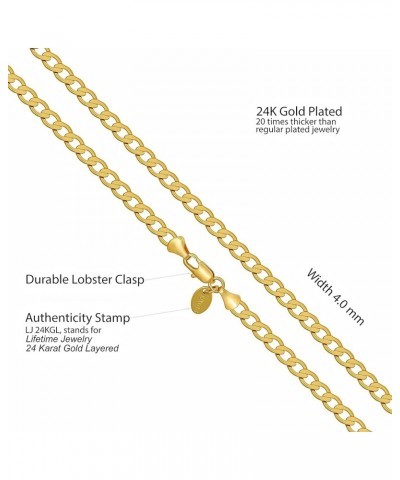 Smooth Rounded Curb Link Chain Necklace 24k Real Gold Plated 4mm 20 inches $20.68 Necklaces