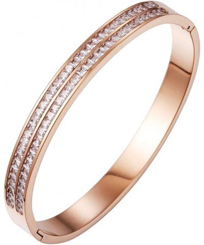18K Gold Plated Bracelet Cubic Zirconia Minimalist Stainless Steel Bangle for Women Size 6.7 Inch Rose gold 6.7 Inches $11.08...