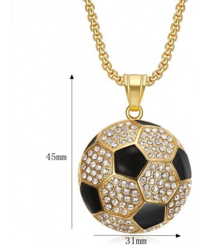 Unisex Stainless Steel Hip Hop Cool Simulation Stereoscopic Sports Soccer Pendant Necklace Ice Out Crystal Inlay Small Gold w...