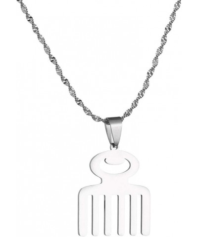 Stainless Steel African Adinkra Symbol DUAFE Wooden Comb Pendant Necklace Trendy Beauty Hygiene Charm Jewelry Silver $6.75 Ne...