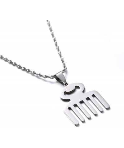 Stainless Steel African Adinkra Symbol DUAFE Wooden Comb Pendant Necklace Trendy Beauty Hygiene Charm Jewelry Silver $6.75 Ne...