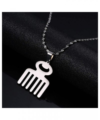 Stainless Steel African Adinkra Symbol DUAFE Wooden Comb Pendant Necklace Trendy Beauty Hygiene Charm Jewelry Silver $6.75 Ne...