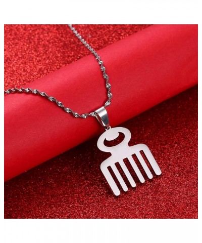 Stainless Steel African Adinkra Symbol DUAFE Wooden Comb Pendant Necklace Trendy Beauty Hygiene Charm Jewelry Silver $6.75 Ne...