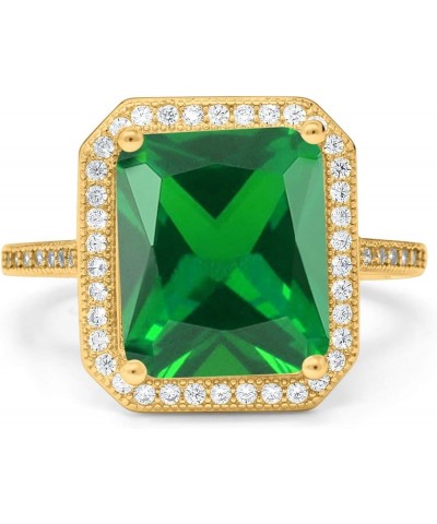 Halo Emerald Cut Art Deco Engagement Ring Round Cubic Zirconia 925 Sterling Silver Yellow Tone, Simulated Green Emerald CZ $1...