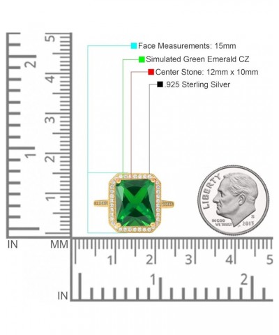 Halo Emerald Cut Art Deco Engagement Ring Round Cubic Zirconia 925 Sterling Silver Yellow Tone, Simulated Green Emerald CZ $1...