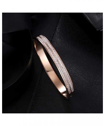 18K Gold Plated Bracelet Cubic Zirconia Minimalist Stainless Steel Bangle for Women Size 6.7 Inch Rose gold 6.7 Inches $11.08...