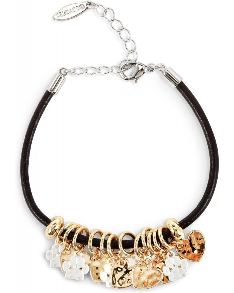 Pawprint and Heart Metallic One Size Fits Most Leather and Brass Charm Bracelet $11.98 Bracelets