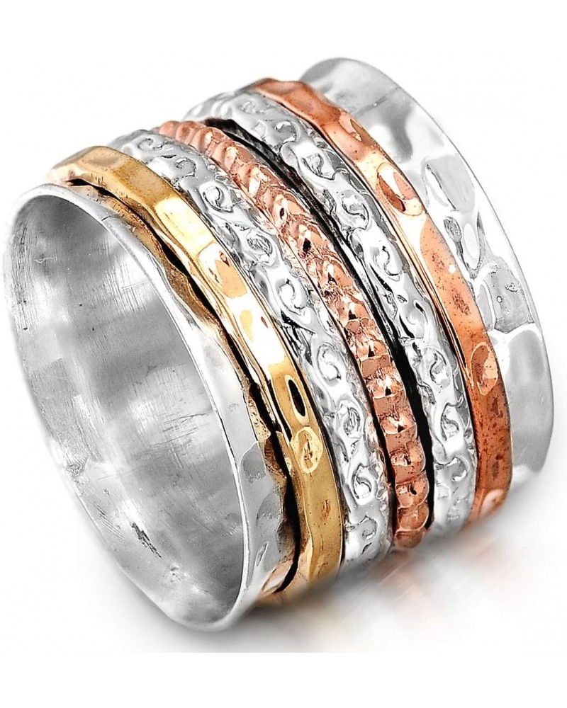 Spinner Ring for Women 925 Sterling Silver with Copper and Brass Fidget Bands Wide $29.38 Rings