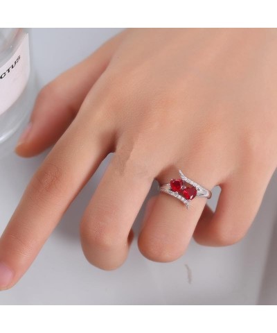 Silver Plated 7x7mm Double Heart Cut Created Ruby Spinel Cubic Zirconia Filled Halo Wedding Engagement Band Elegant Women's R...