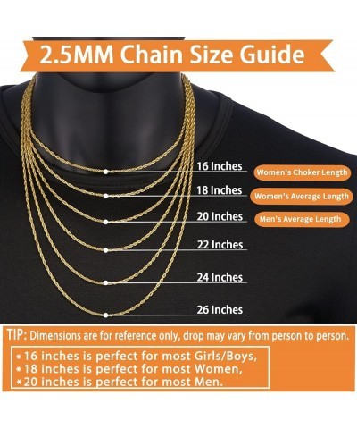 Solid 18K Gold Over 925 Sterling Silver Chain Lobster Clasp Rope Chain Necklace for Women Men Boys, 1.5MM & 2.5MM Shiny & Stu...