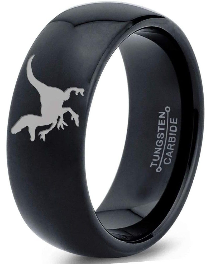 Velociraptor Dinosaur Jurrasic Dino Ring - Tungsten Band 8mm - Men - Women - 18k Rose Gold Step Bevel Edge - Yellow - Grey - ...