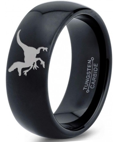 Velociraptor Dinosaur Jurrasic Dino Ring - Tungsten Band 8mm - Men - Women - 18k Rose Gold Step Bevel Edge - Yellow - Grey - ...