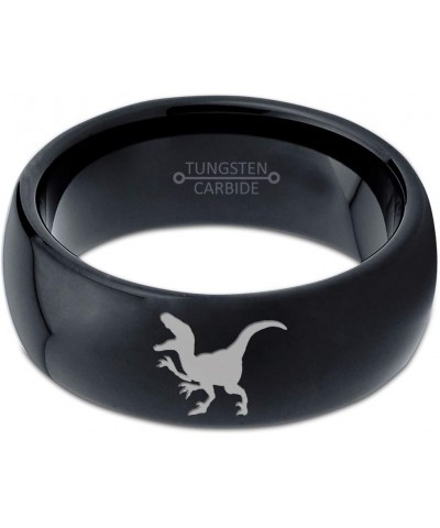 Velociraptor Dinosaur Jurrasic Dino Ring - Tungsten Band 8mm - Men - Women - 18k Rose Gold Step Bevel Edge - Yellow - Grey - ...