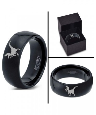 Velociraptor Dinosaur Jurrasic Dino Ring - Tungsten Band 8mm - Men - Women - 18k Rose Gold Step Bevel Edge - Yellow - Grey - ...