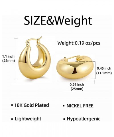 Chunky Gold Hoop Earrings for Women Lightweight Thick Hoops 18k Gold Plated Large Chunky Hoop Earrings Hypoallergenic Jewelry...